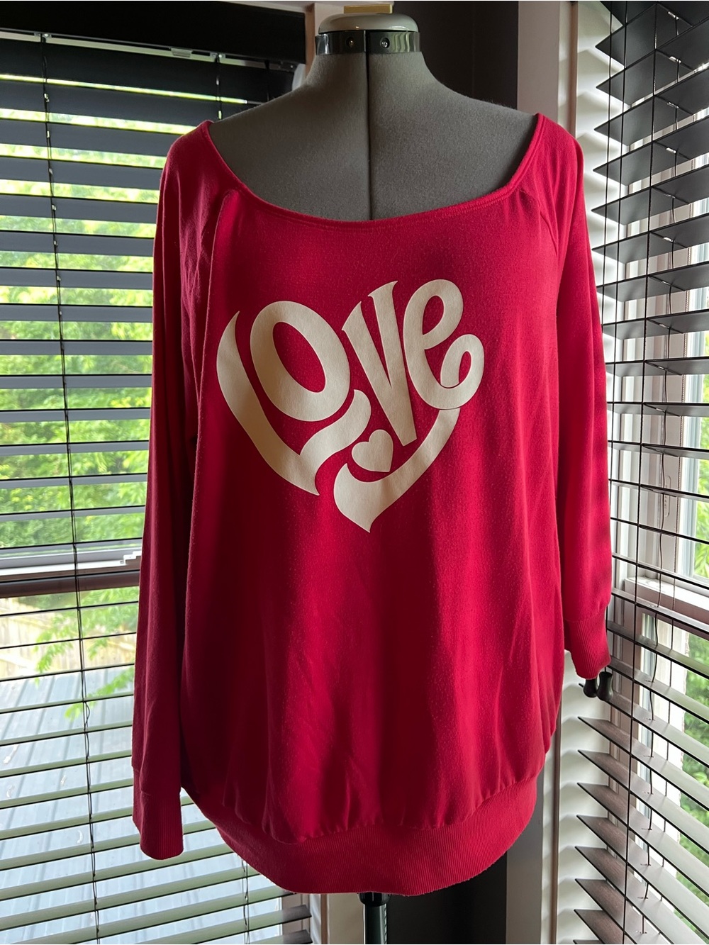 torrid Red Scoopneck Sweatshirt with White Love Heart Graphic